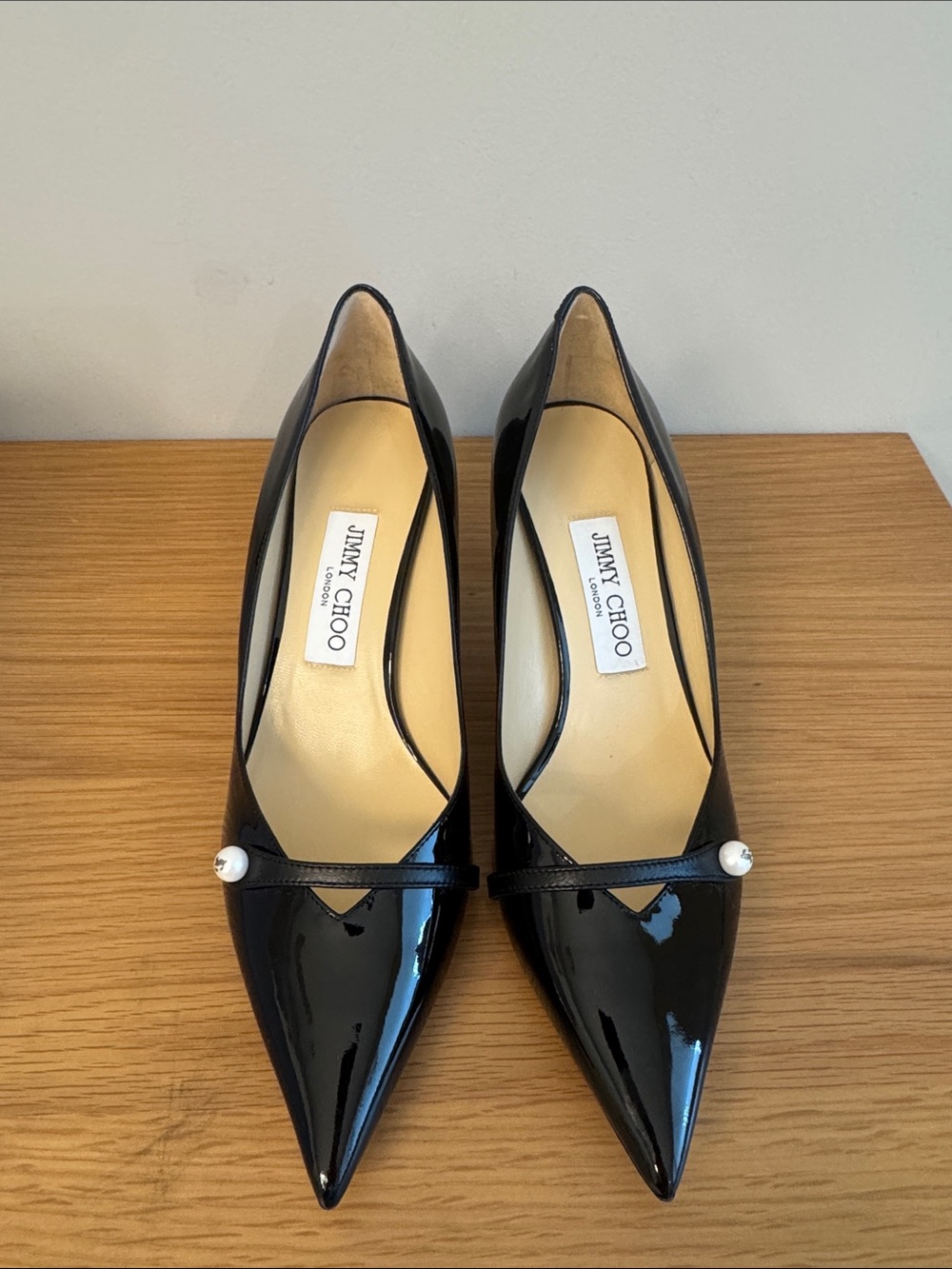 Jimmy Choo Rosalia 65 PatentLeather Pumps Pointed Toe Pumps with Pearl Strap